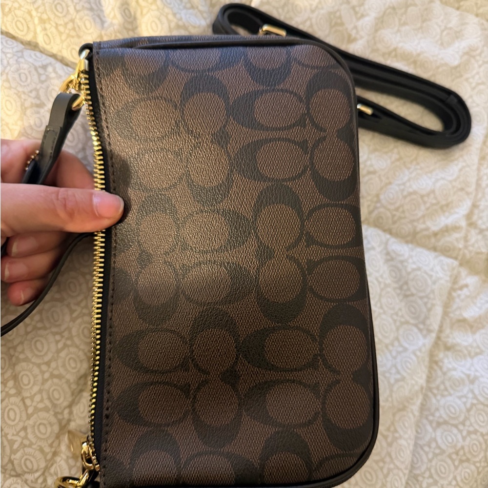 Coach Signature Black and Brown Crossbody Bag - Picture 3 of 5